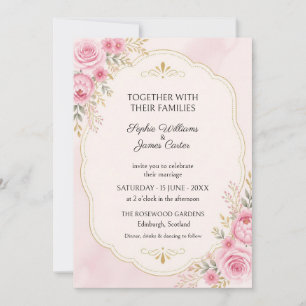 Rosa Roségoldene Verzierte Hochzeitseinladung Einladung
