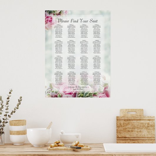 Rosa Rosen 16 Tabelle Hochzeitskarte Poster (Küche)