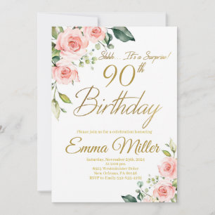 Rosa Rosen 90. Geburtstagsparty Einladung