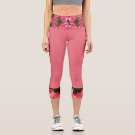 Rosa Rosen Abstraktes Öl Druckmonogramm und Name Capri Leggings