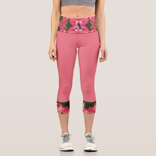 Rosa Rosen Abstraktes Öl Druckmonogramm und Name Capri Leggings (Vorderseite)