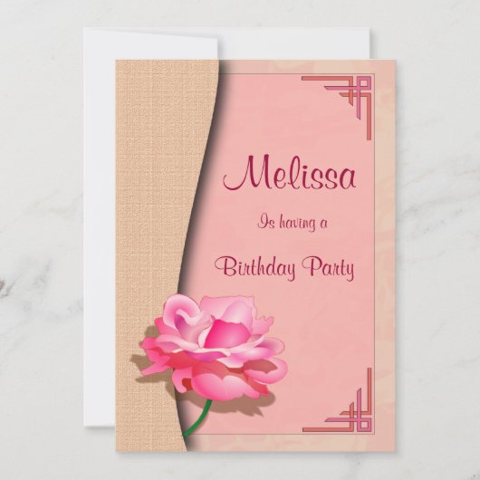 Rosa Rosen-alles Gute zum Geburtstag Einladung (Vorderseite)