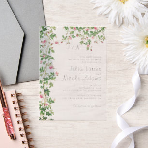 Rosa Rosen-Alte-Wand-Vintage-Stil-Tagebuch-Hochzei Pergament Einladungen