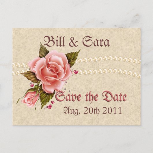 Rosa Rosen Ankündigungspostkarte (Vorderseite)