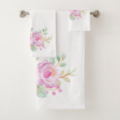 Rosa Rosen Aquarellfarben auf weißem Badetuch Set (Insitu)