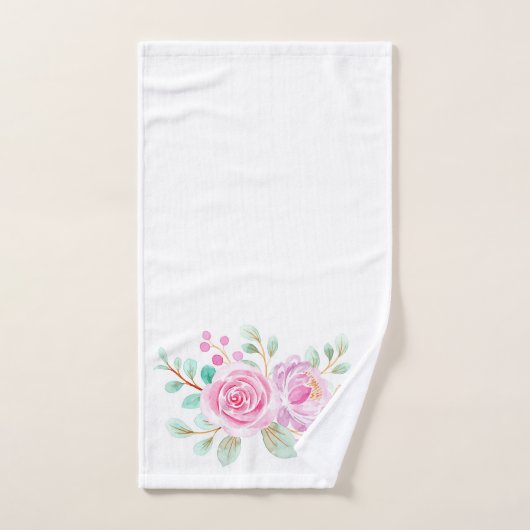 Rosa Rosen Aquarellfarben auf weißem Badetuch Set (Handtuch)