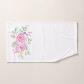 Rosa Rosen Aquarellfarben auf weißem Badetuch Set (Handtuch)