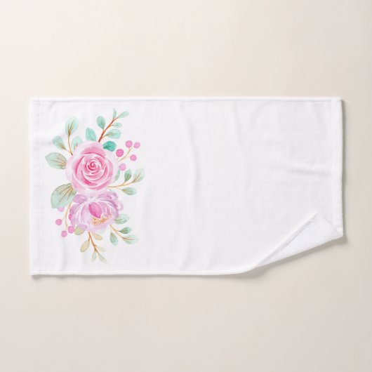 Rosa Rosen Aquarellfarben auf weißem Badetuch Set (Handtuch)