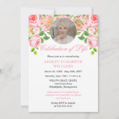 Rosa Rosen Aquarellfarben Blumenfeier des Lebens I Einladung (Vorderseite)