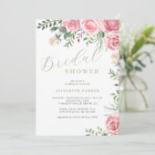 Rosa Rosen Aquarellfarben Brautparty Einladung (Stehend Vorderseite)