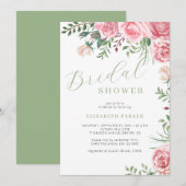 Rosa Rosen Aquarellfarben Brautparty Einladung (Vorne/Hinten)