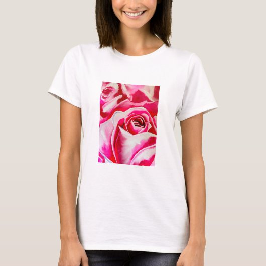 Rosa Rosen Aquarellkunst T-Shirt (Vorderseite)