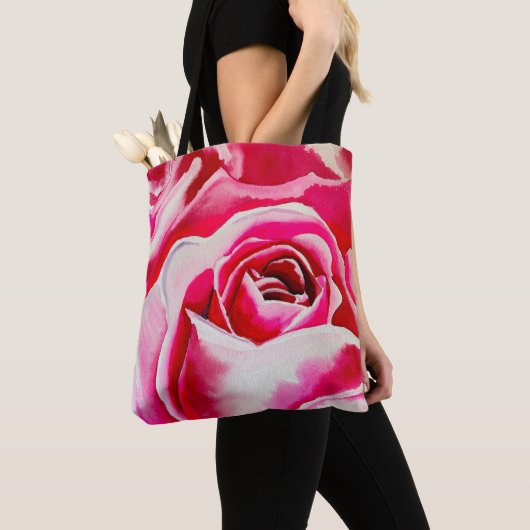 Rosa Rosen Aquarellkunst Tasche (Von Nahem)