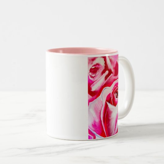 Rosa Rosen Aquarellkunst Zweifarbige Tasse (VorderseiteRechts)