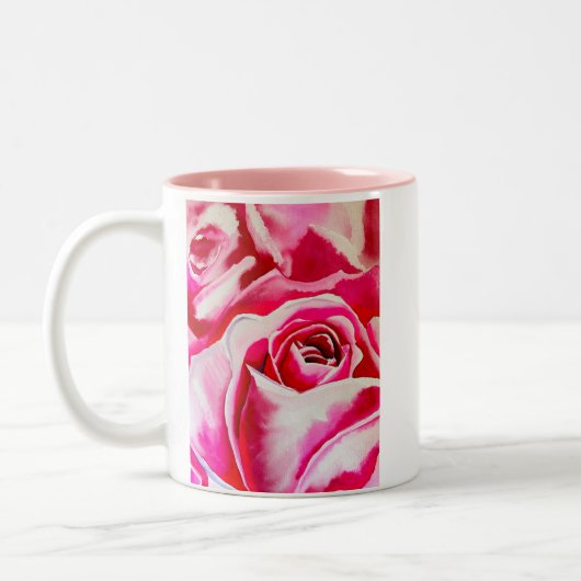 Rosa Rosen Aquarellkunst Zweifarbige Tasse (Links)