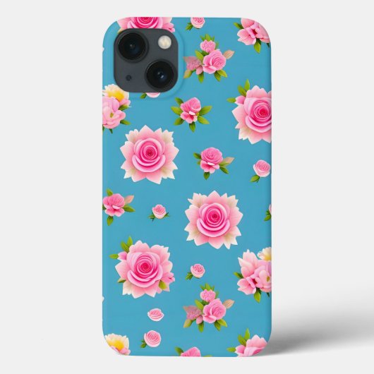 Rosa Rosen auf blauem Hintergrund Case-Mate iPhone Hülle (Rückseite)