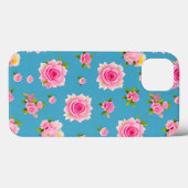Rosa Rosen auf blauem Hintergrund Case-Mate iPhone Hülle (Rückseite (Horizontal))
