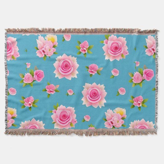 Rosa Rosen auf blauem Hintergrund Decke (Vorderseite)