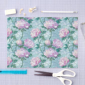 Rosa Rosen auf blauem Hintergrund Festhalteeffekt Seidenpapier (Handwerk)