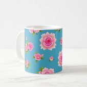 Rosa Rosen auf blauem Hintergrund Kaffeetasse (Vorderseite Links)