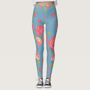 Rosa Rosen auf blauem Hintergrund Leggings
