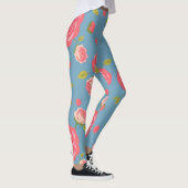 Rosa Rosen auf blauem Hintergrund Leggings (Rechts)