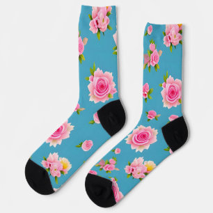 Rosa Rosen auf blauem Hintergrund Socken