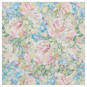 Rosa Rosen auf blauem Hintergrund Stoff
