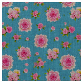 Rosa Rosen auf blauem Hintergrund Stoff (Nahaufnahme)