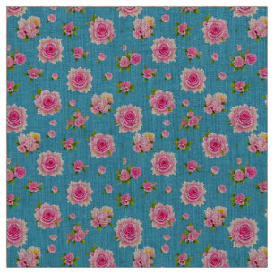 Rosa Rosen auf blauem Hintergrund Stoff