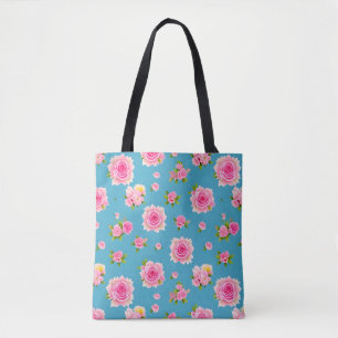 Rosa Rosen auf blauem Hintergrund Tasche