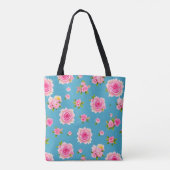 Rosa Rosen auf blauem Hintergrund Tasche (Rückseite)