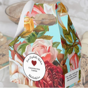 Rosa Rosen auf blauen, gebackenen Geschenken mit Z Geschenkschachtel