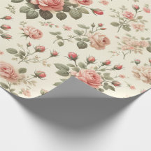 Rosa Rosen auf Cream Vintage Wrapping Paper Rolle