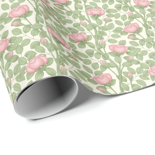 Rosa Rosen auf Creme Geschenkpapier (Rolleneckpunkt)