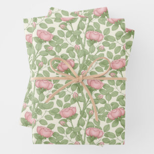 Rosa Rosen auf cremefarbenem Hintergrund Geschenkpapier Set