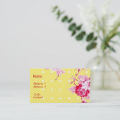 Rosa Rosen auf der gelben Visitenkarte (Stehend Vorderseite)