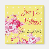 Rosa Rosen auf gelber Gastgeschenk Hochzeit Magnet (Vorne)