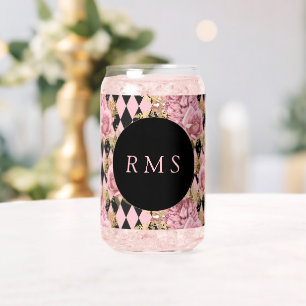 Rosa Rosen auf Harlekin-Monogramm Dosenglas