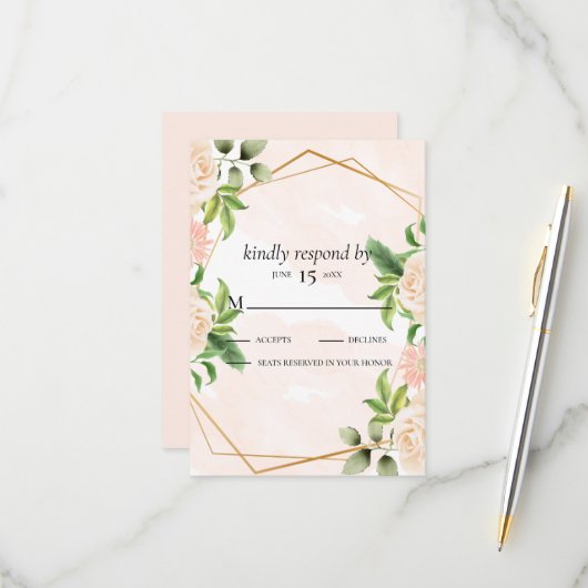 Rosa Rosen auf Rahmen RSVP Karte (Vorderseite/Rückseite Beispiel)