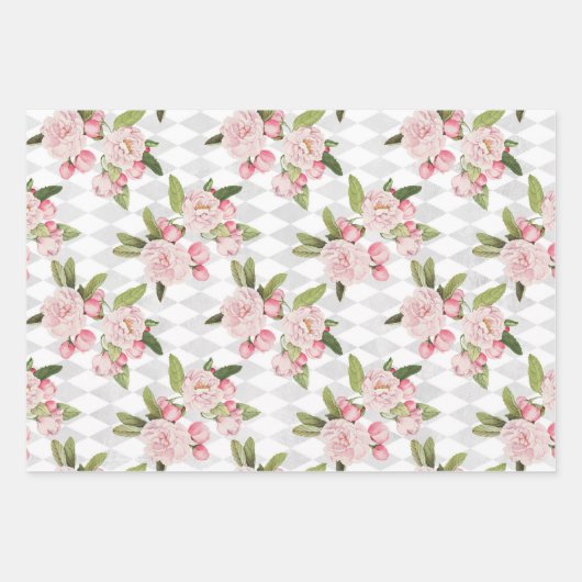 Rosa Rosen auf Schachbrett Geschenkpapier Set (Vorderseite 3)