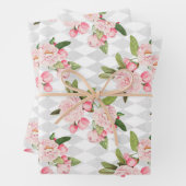 Rosa Rosen auf Schachbrett Geschenkpapier Set (Beispiel)