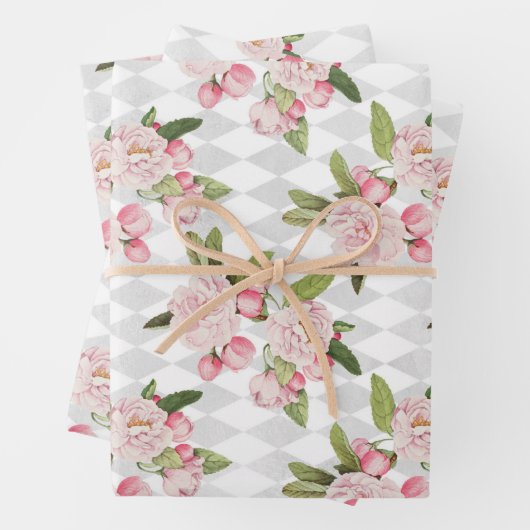 Rosa Rosen auf Schachbrett Geschenkpapier Set (Beispiel)