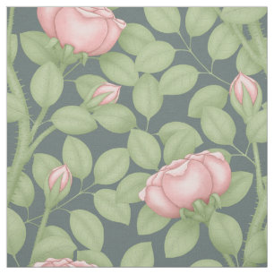 Rosa Rosen auf Schieferblau (großer Maßstab) Stoff