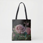Rosa Rosen auf schwarz Tasche (Vorderseite)