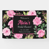 Rosa Rosen auf schwarzer Brautparty Banner (Horizontal)