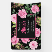 Rosa Rosen auf schwarzer Brautparty Banner (Vertikal)