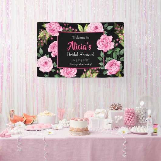 Rosa Rosen auf schwarzer Brautparty Banner (Party)