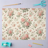 Rosa Rosen auf Vintagem Tissue-Creme Seidenpapier (Basteln)