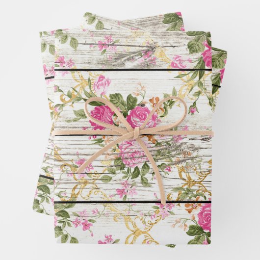 Rosa Rosen auf weißer Tafel Geschenkpapier Set (Beispiel)